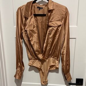 Fashion Nova Bronze Long Sleeve Bodysuit